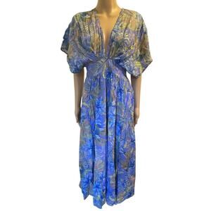 NWT Olivaceous MaxiDress S Kimono Sleeve Front Slits Beachy Coastal Coverup Boho